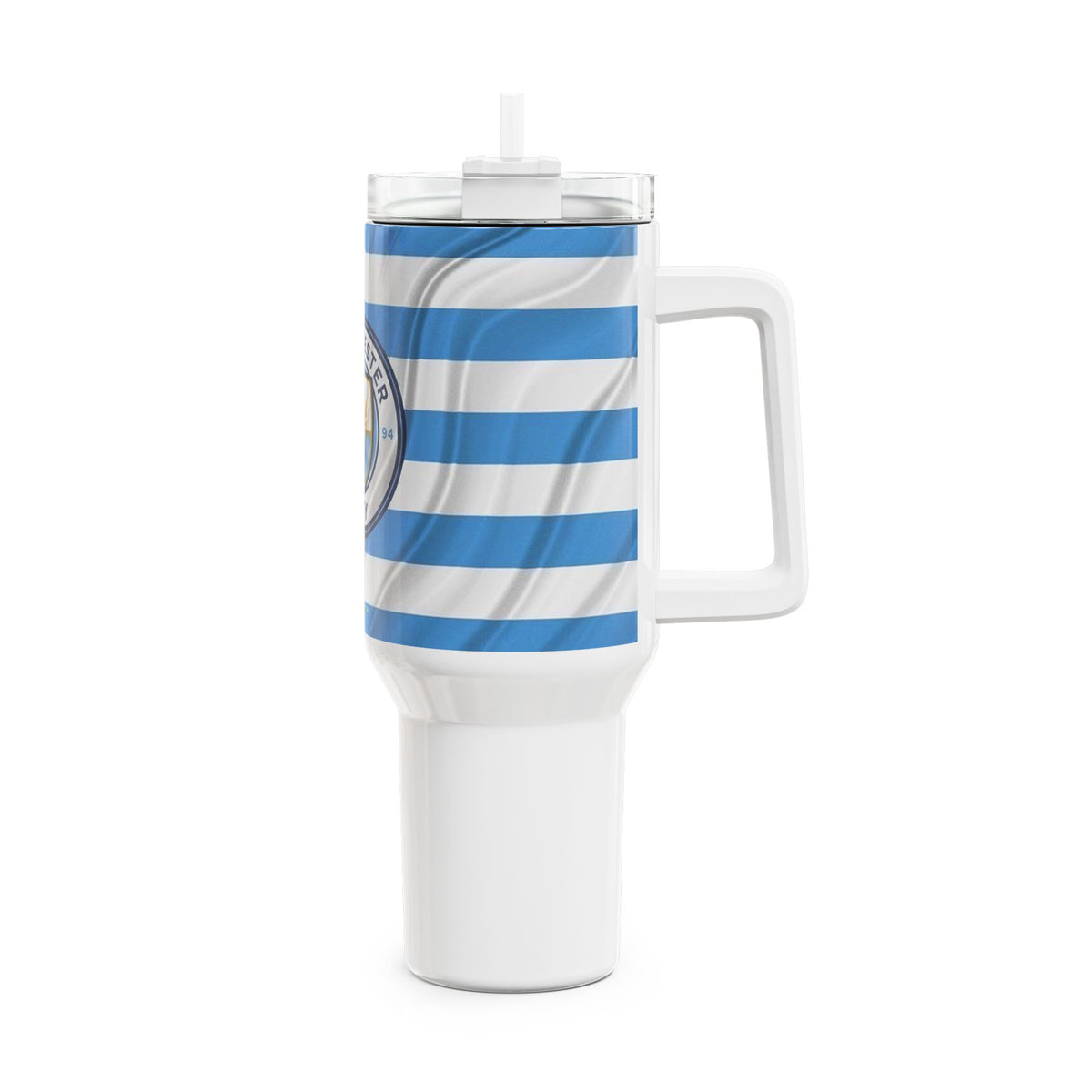 Manchester City 40oz Tumbler – Sky Blue Striped Insulated Travel Cup