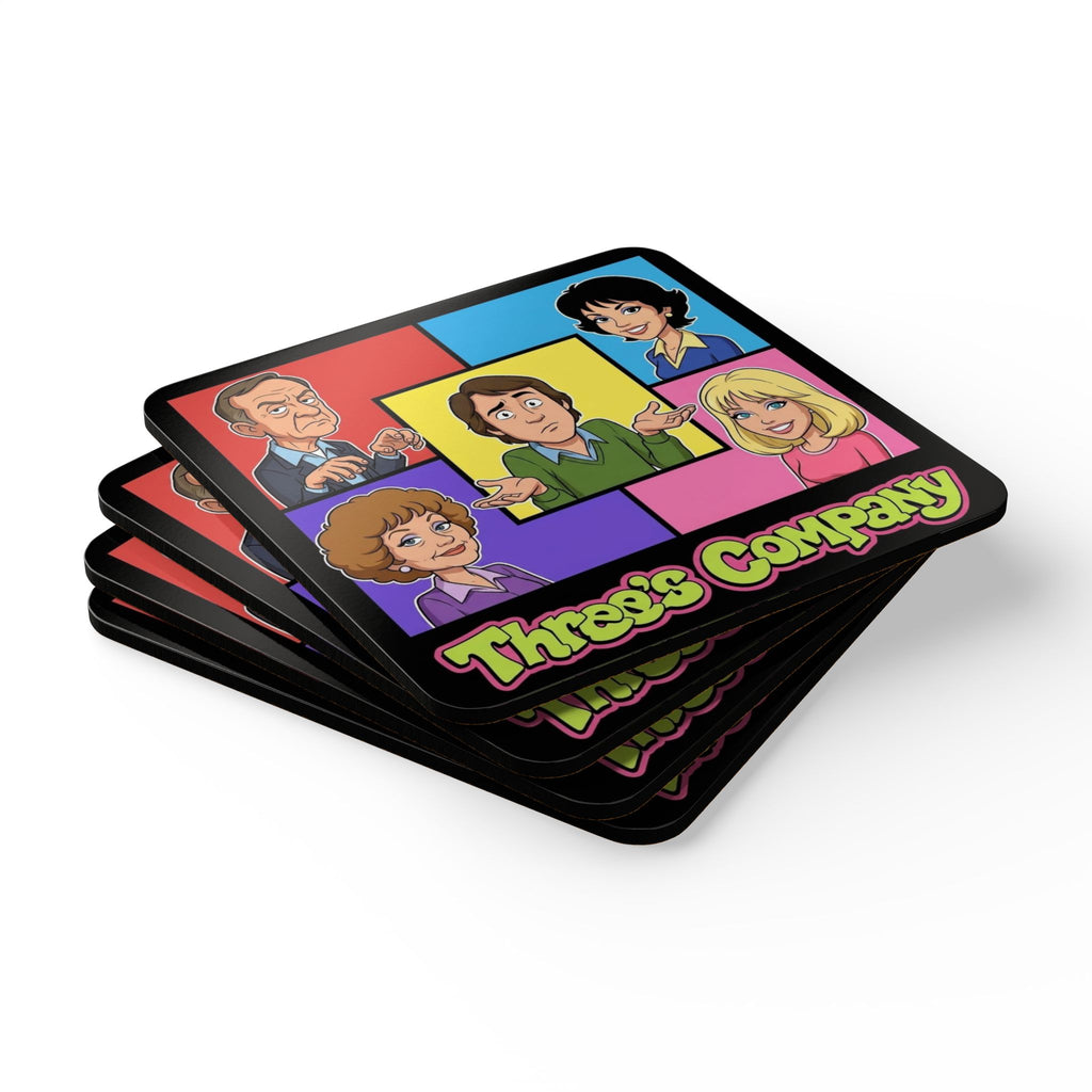 Three's Company Coaster Set — Retro TV Show Cork Drink Coasters