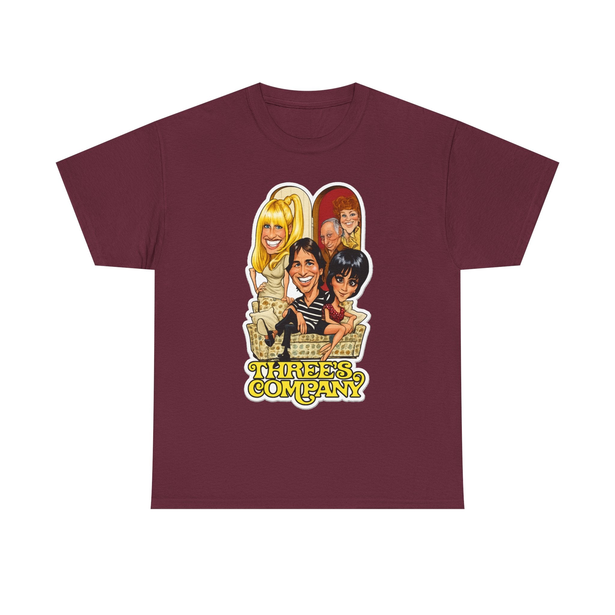 Three's Company Retro TV Tee — Vintage Sitcom Caricature T-Shirt