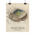 Etihad Stadium Poster — Vintage Aerial Football Stadium Print (Rolled Poster)