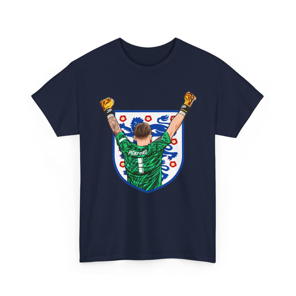 Pickford England Number 1 Goalkeeper Graphic Tee — Victory Pose Jersey Design