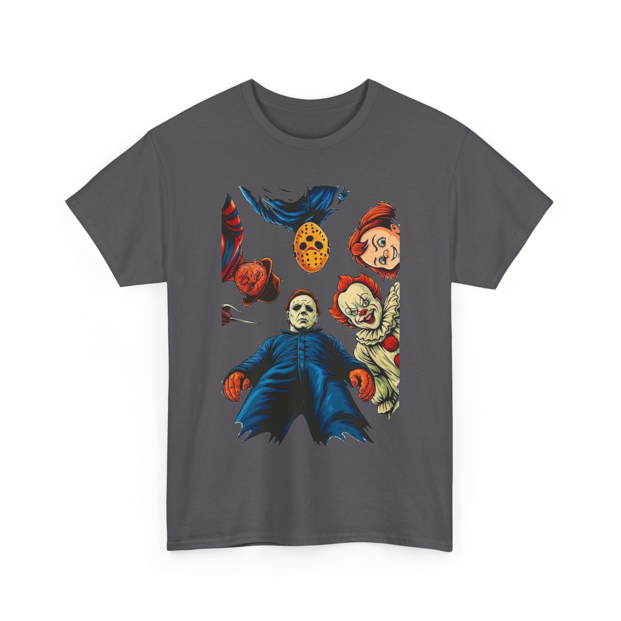 Horror Movie Icons Graphic Tee — Michael Myers, Jason & Classic Clowns Halloween T-Shirt