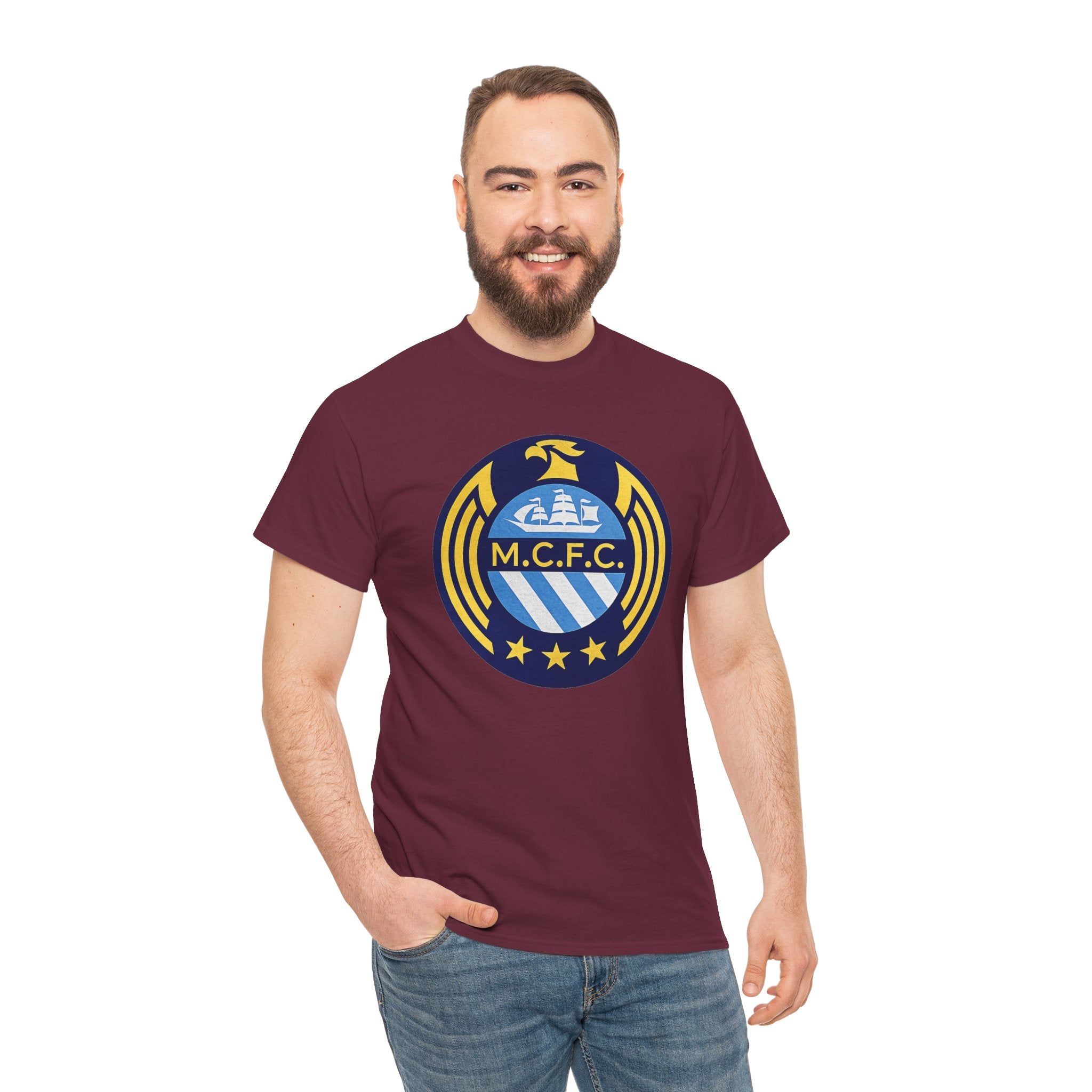 MCFC Crest T-Shirt — Vintage Blue & Gold Soccer Tee