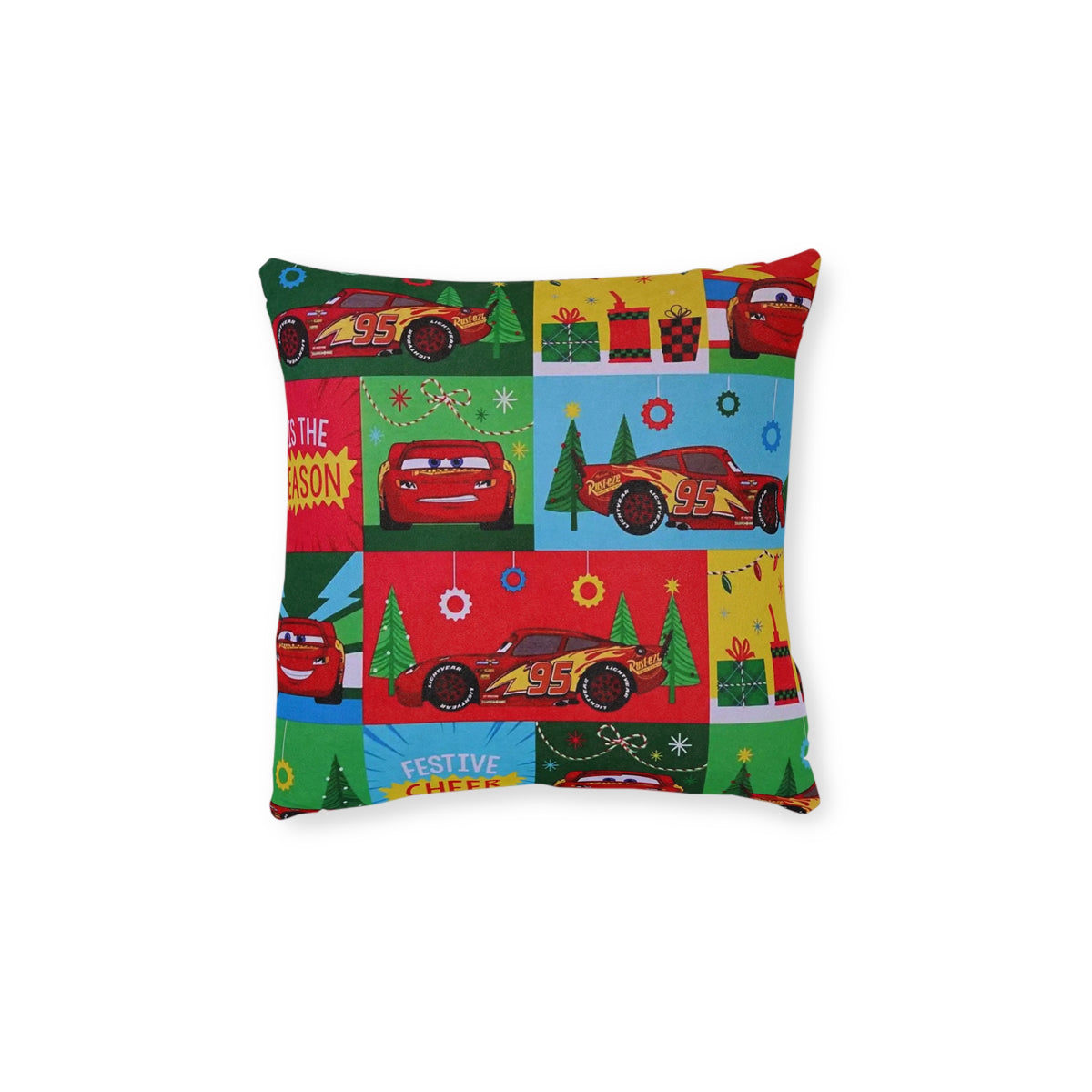 Cars Lightning McQueen Holiday Throw Pillow — Festive Kids Christmas Decor