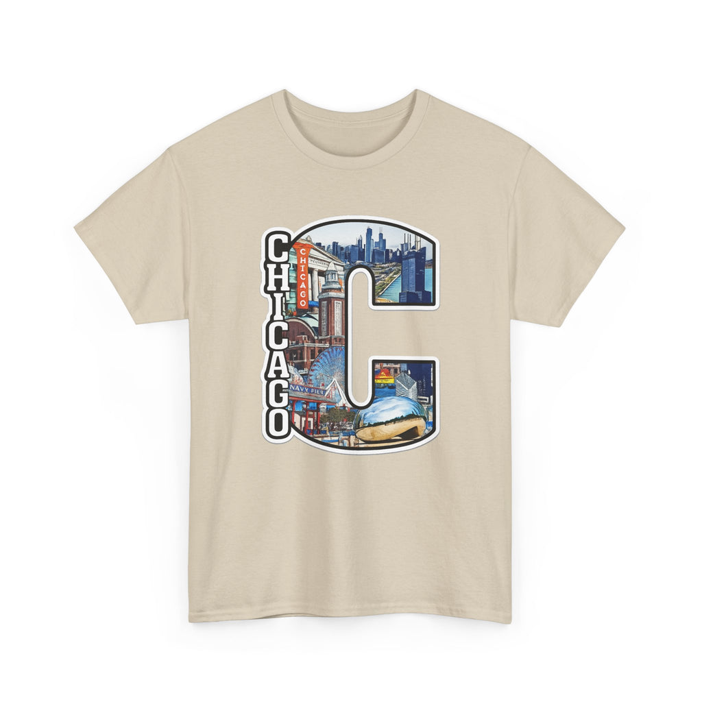 Chicago C Letter T-Shirt — City Skyline Graphic Cotton Tee