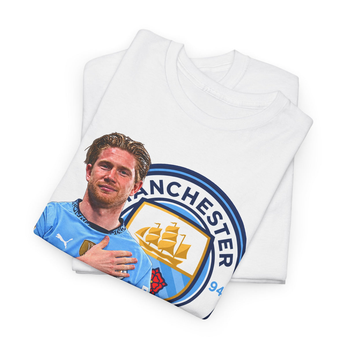 Kevin De Bruyne Manchester City Legend Cotton T-Shirt — Player Tribute Tee (Heart Badge Design)