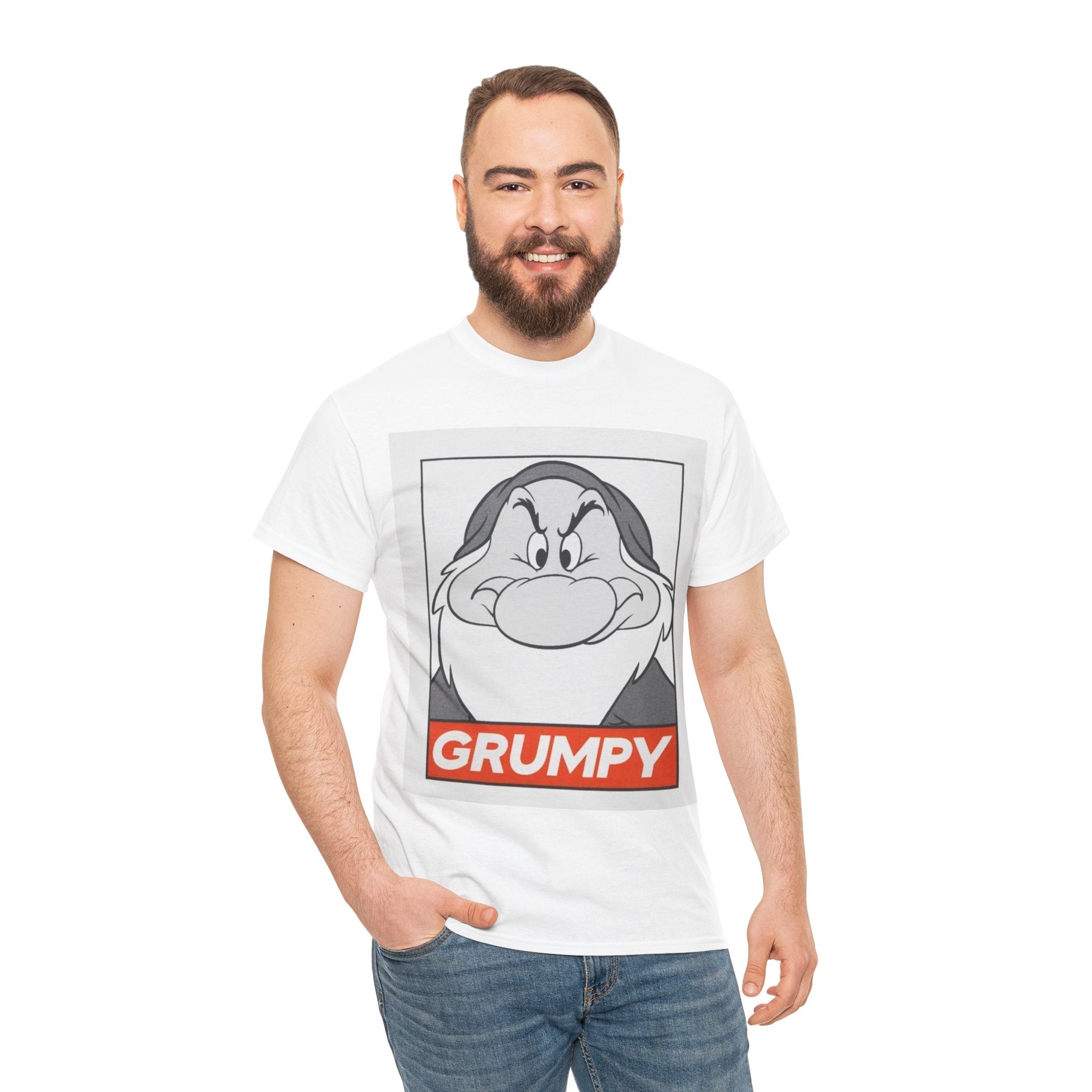 Grumpy Dwarf Graphic Tee — Vintage Cartoon Face "GRUMPY" Shirt