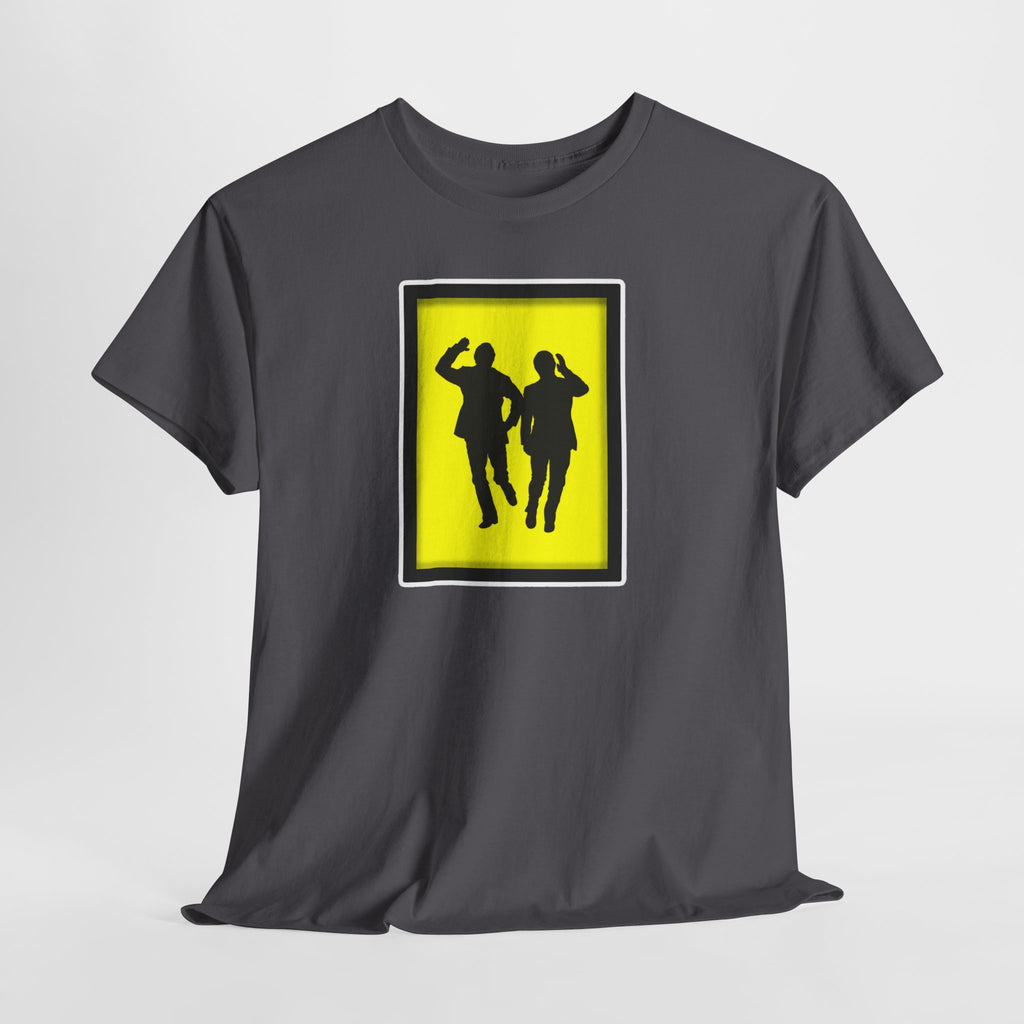 Morecambe and Wise Dancing Silhouette Tee – Retro Yellow Frame Graphic T-Shirt