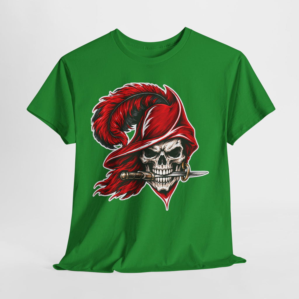Skull Pirate Tee — Red Feathered Bandana Skull T‑Shirt