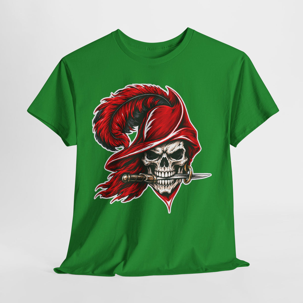 Skull Pirate Tee — Red Feathered Bandana Skull T‑Shirt