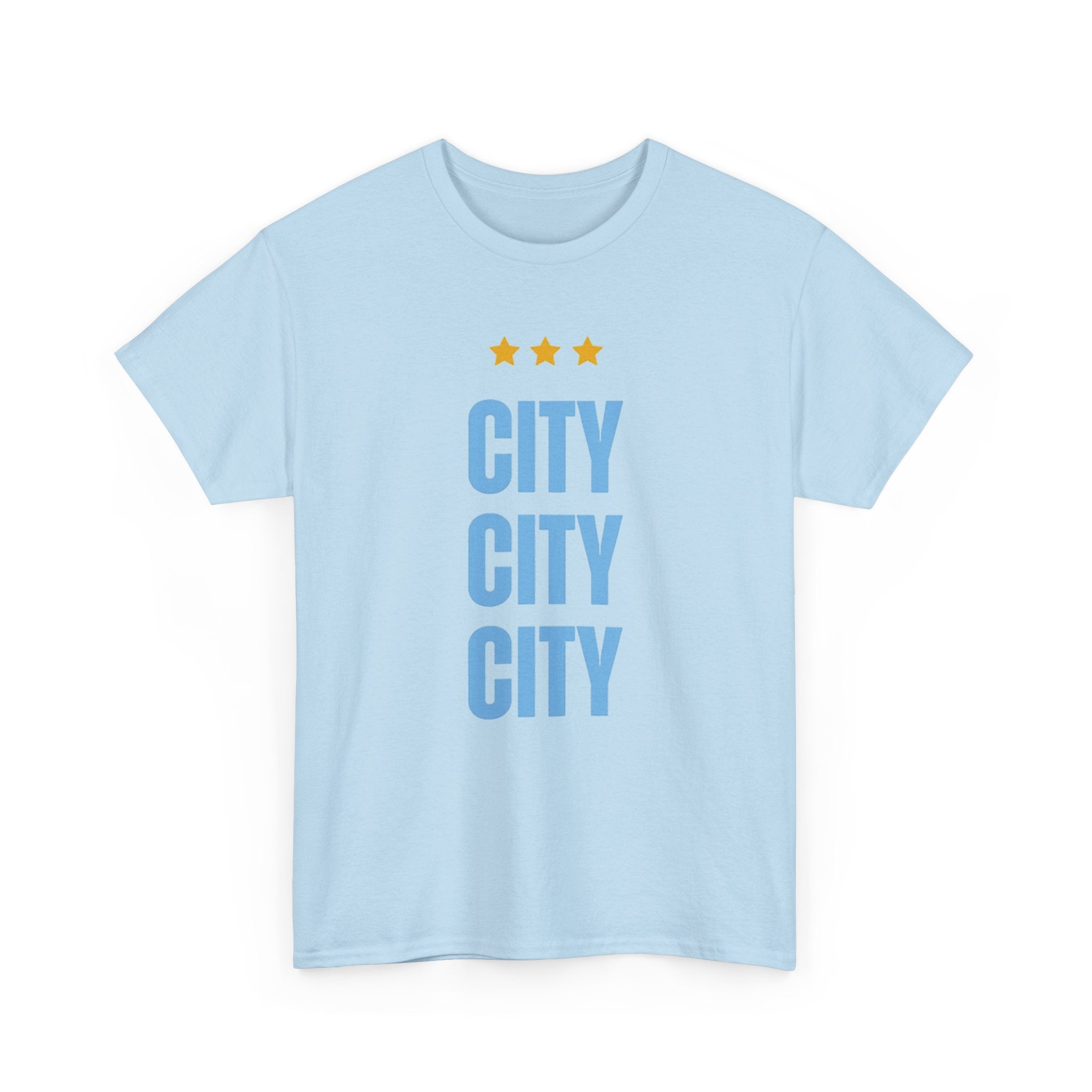 Manchester City City City Tee — Minimal Skyline Graphic T‑Shirt with Three Stars