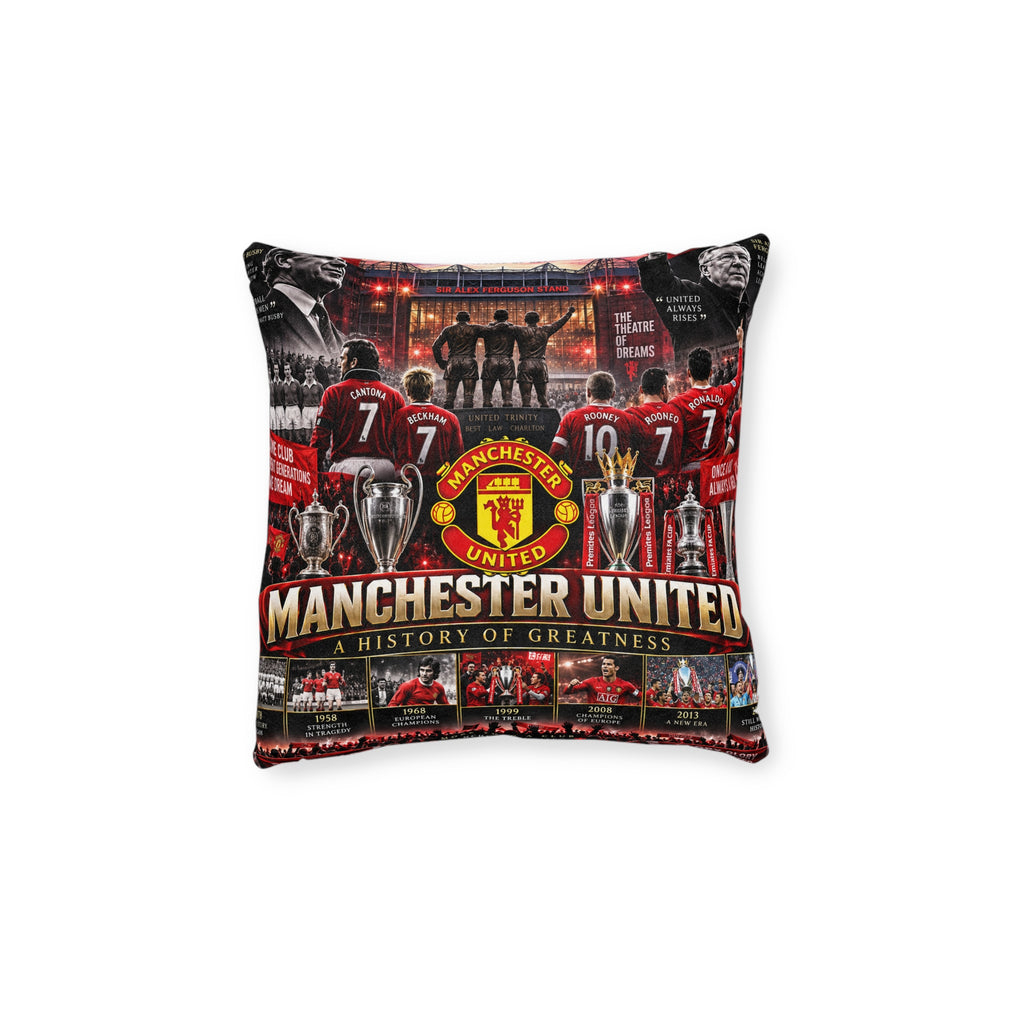 Manchester United Square Pillow — A History of Greatness Fan Cushion