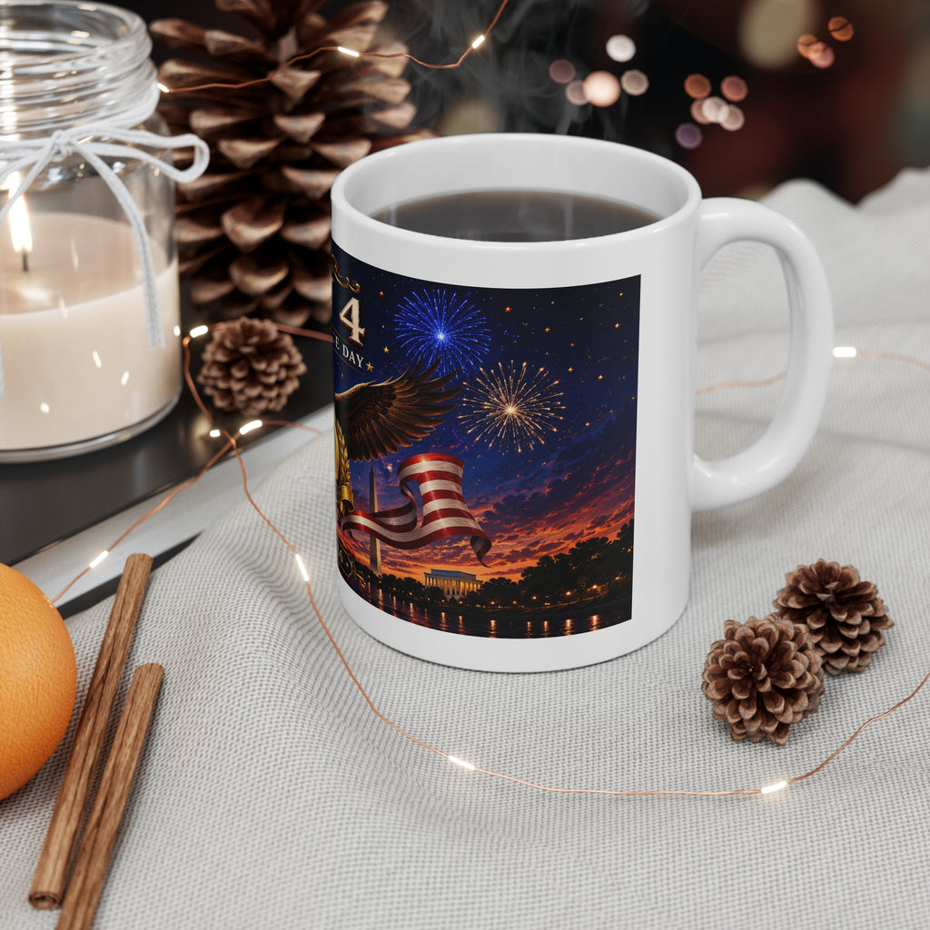 July 4th Independence Day America 250 Years Coffee Mug — Patriotic Eagle & Flags (11oz/15oz)