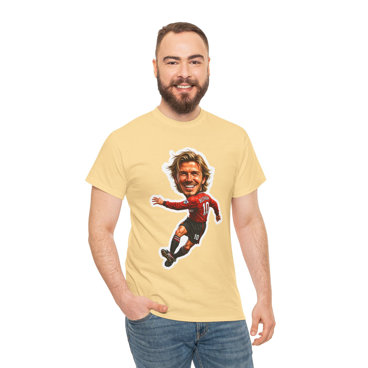 Beckham Caricature Cotton T-Shirt — Retro Football Player Graphic Tee