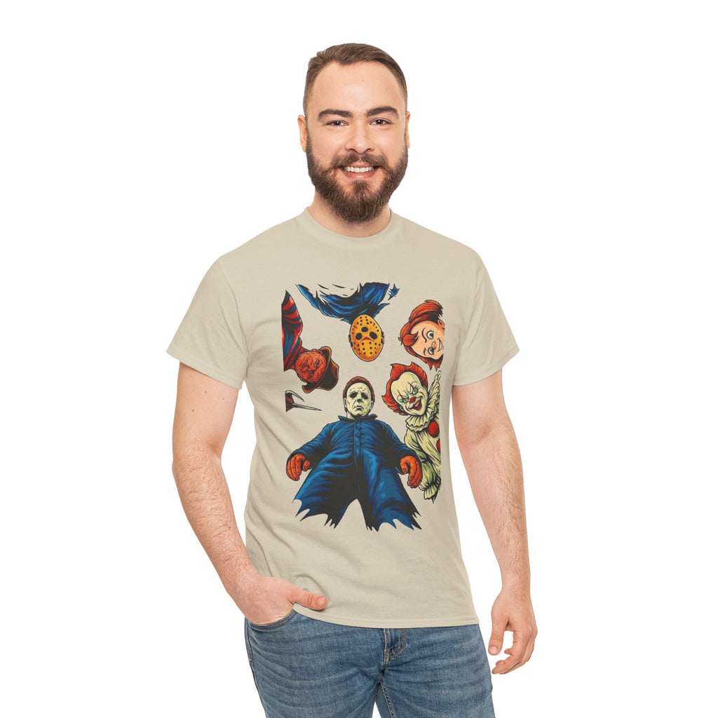 Horror Movie Icons Graphic Tee — Michael Myers, Jason & Classic Clowns Halloween T-Shirt