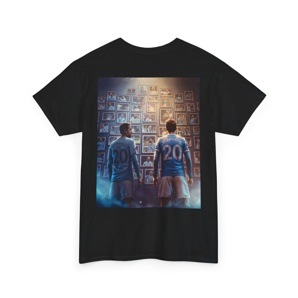 Bernardo Silva Manchester City Legend Graphic Tee — Player Cartoon Front & Tribute Poster Back