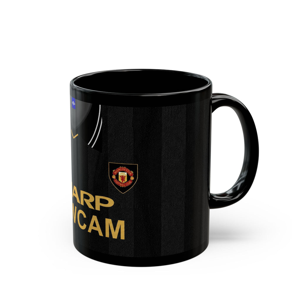 Retro Manchester United Sharp Viewcam Inspired Black Mug — Retro Football Jersey Design (11oz/15oz)