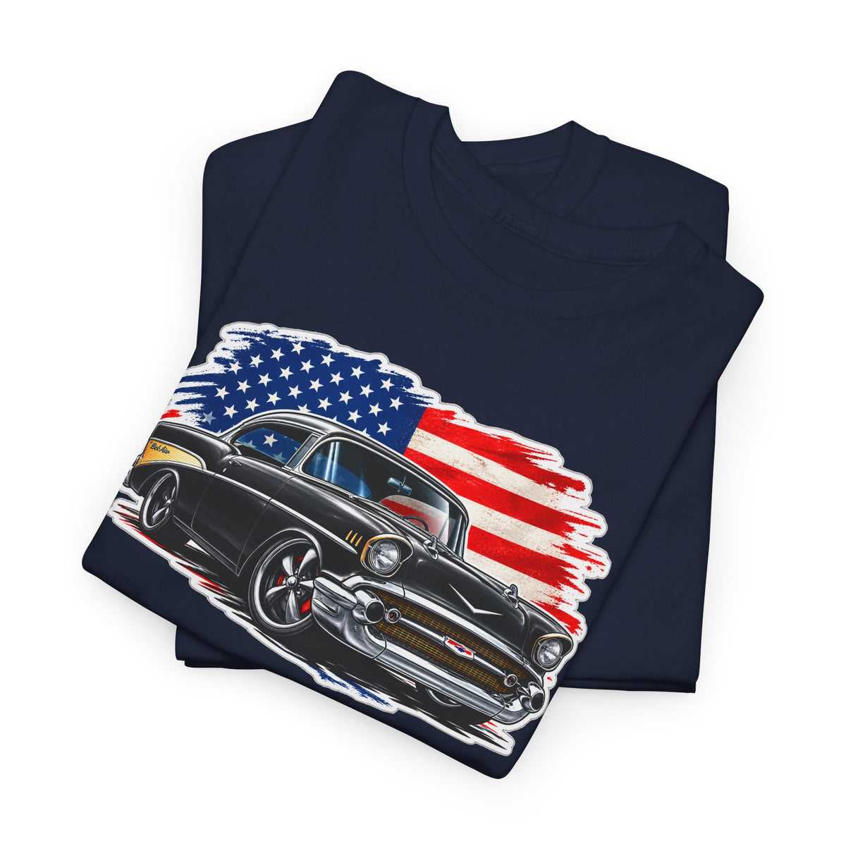 American Muscle Car T‑Shirt — Classic Vintage Car with USA Flag