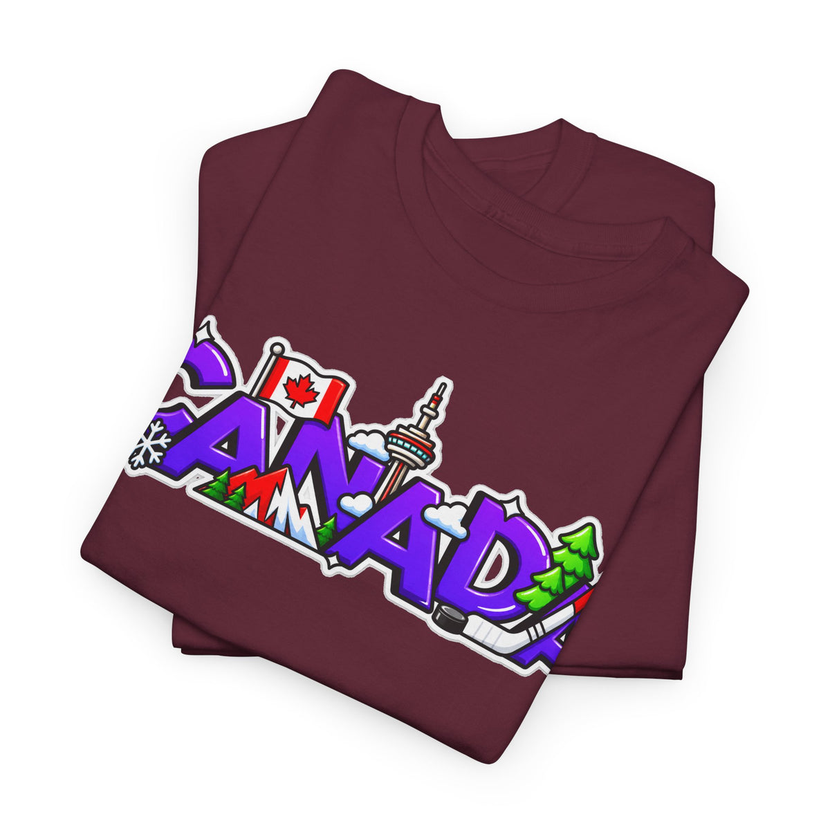 Canada Cartoon Graphic Tee — Canadian Landmark & Flag Travel T‑Shirt