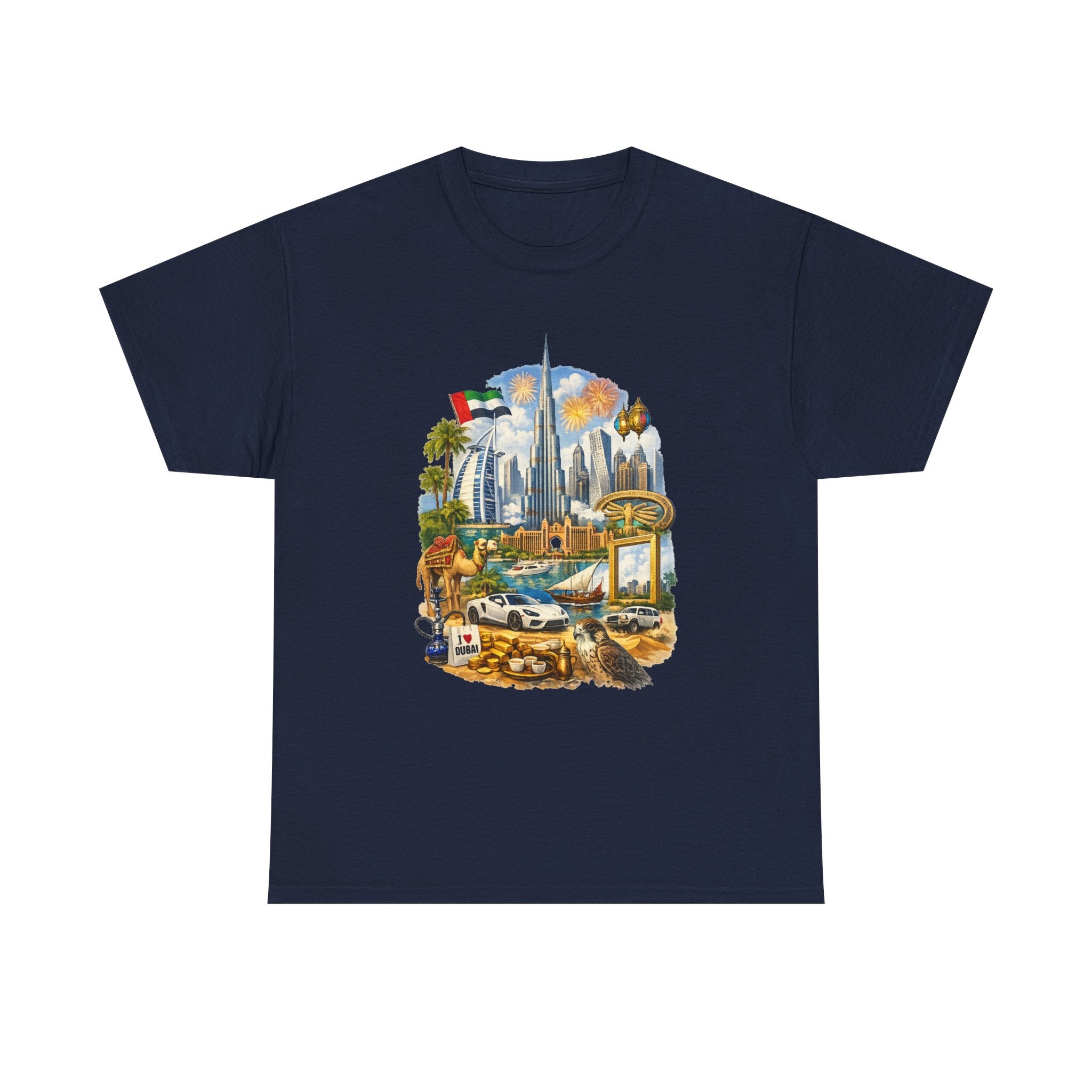 Dubai Skyline Beach Vacation T-Shirt – Retro Travel Collage Tee