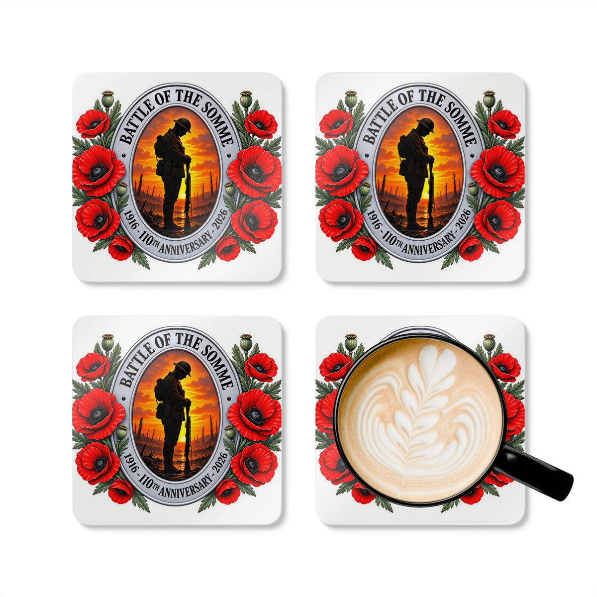 Battle of the Somme Remembrance Cork Coaster Set — 1916–2026 Poppy Memorial