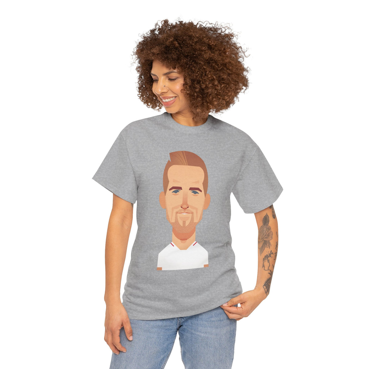 Harry Kane England Caricature Portrait Tee — Minimal Male Face Graphic Cotton T-Shirt