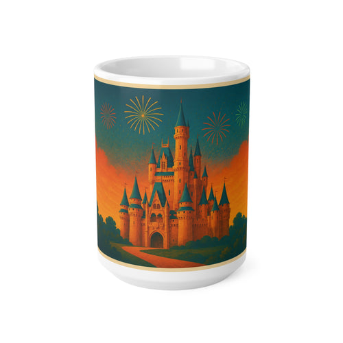 Castle Sunset Coffee Mug — Fairytale Castle with Fireworks Ceramic Mug (11oz & 15oz)