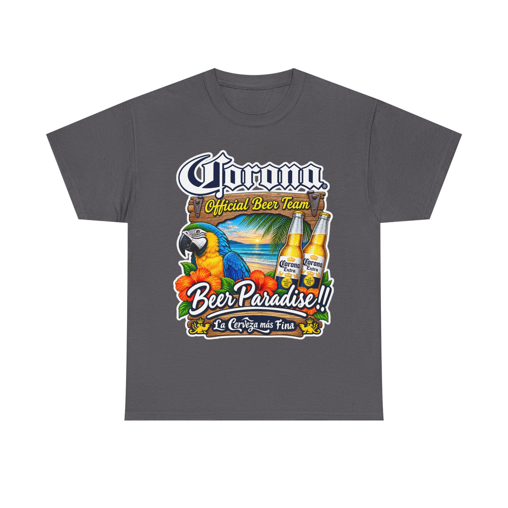 Corona Beer Paradise Tee — Tropical Parrot Beach Beer T‑Shirt