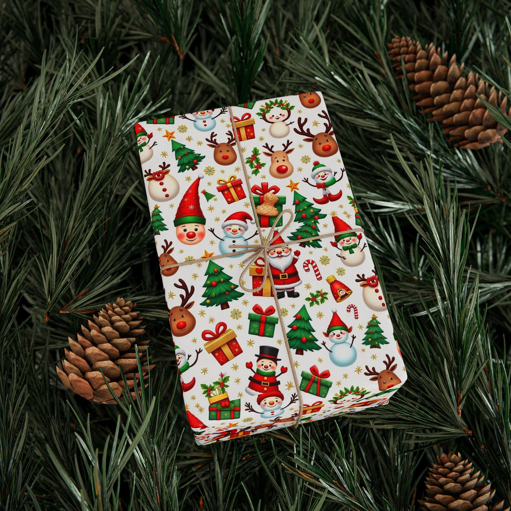 Christmas Pattern Wrapping Paper — Cute Santa, Reindeer & Tree Holiday Gift Wrap