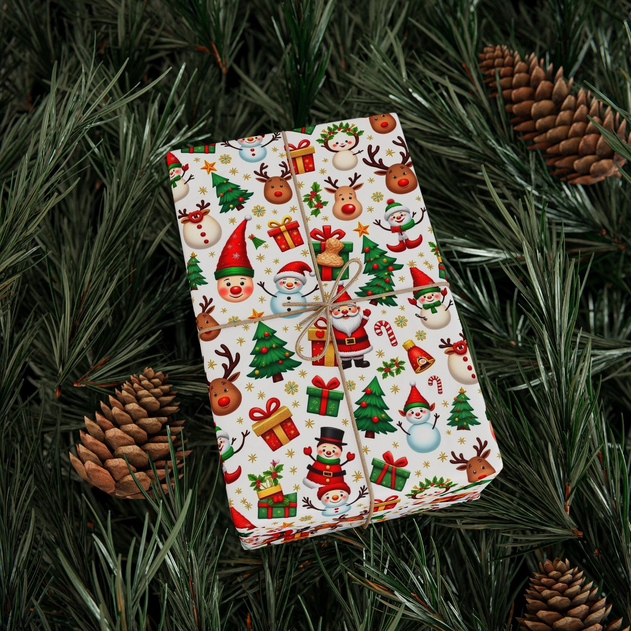 Christmas Pattern Wrapping Paper — Cute Santa, Reindeer & Tree Holiday Gift Wrap