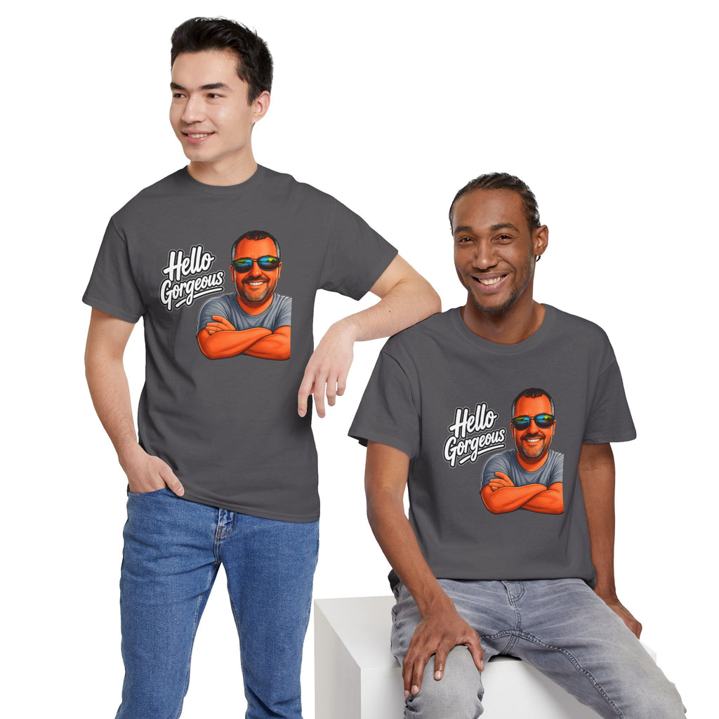 Hello Gorgeous Graphic Tee — Funny Retro Portrait T‑Shirt