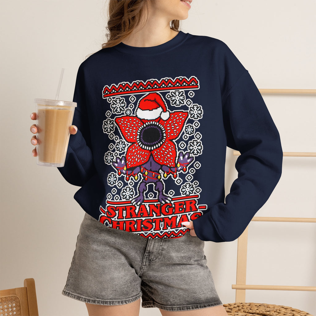 Stranger Christmas Crewneck Sweatshirt – Retro Demogorgon Holiday Sweater