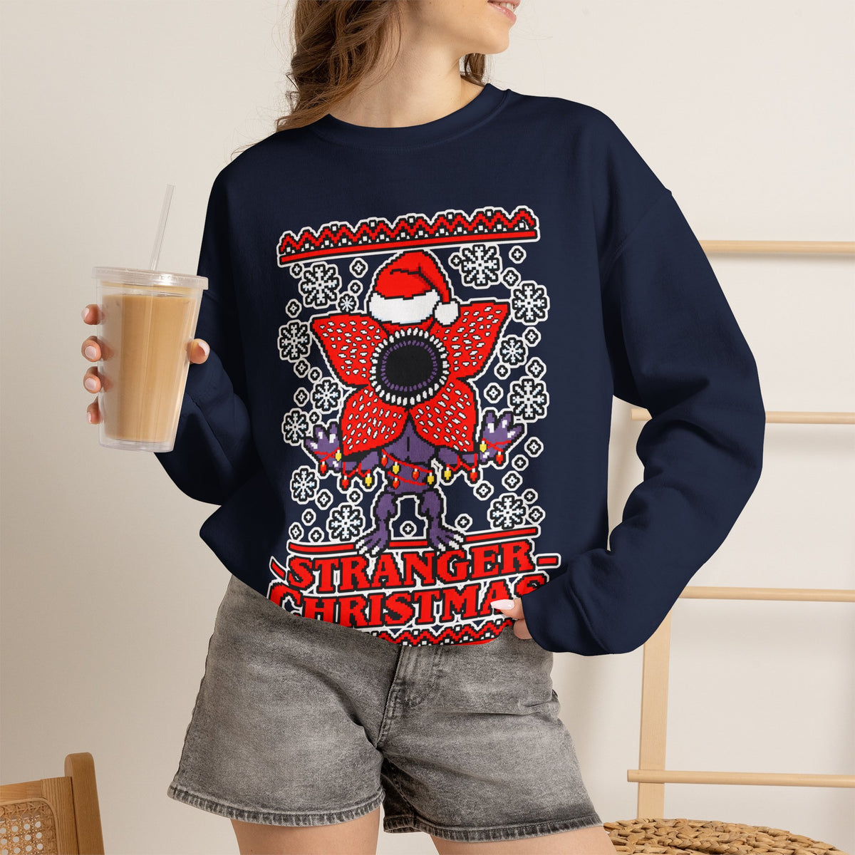 Stranger Christmas Crewneck Sweatshirt – Retro Demogorgon Holiday Sweater