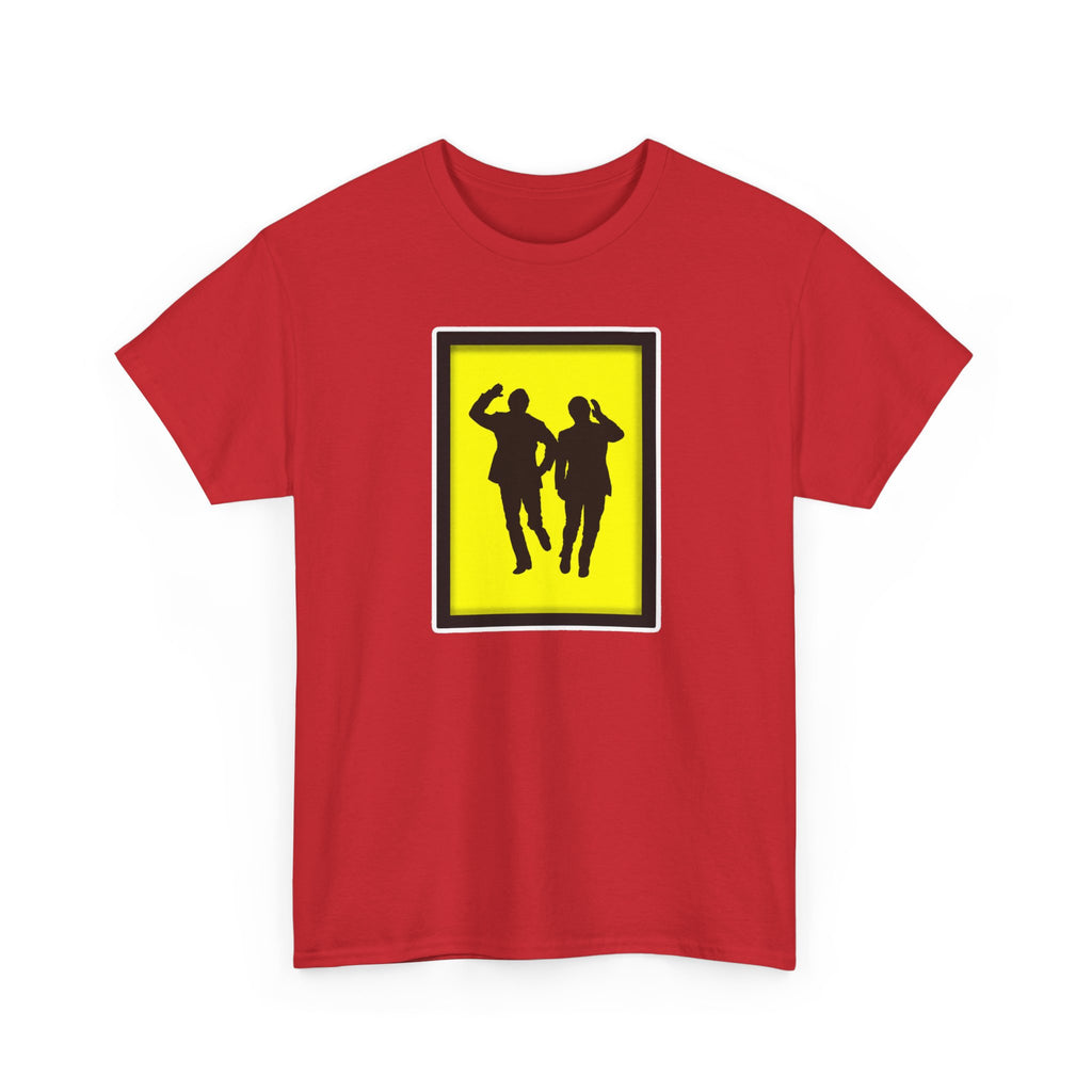 Morecambe and Wise Dancing Silhouette Tee – Retro Yellow Frame Graphic T-Shirt