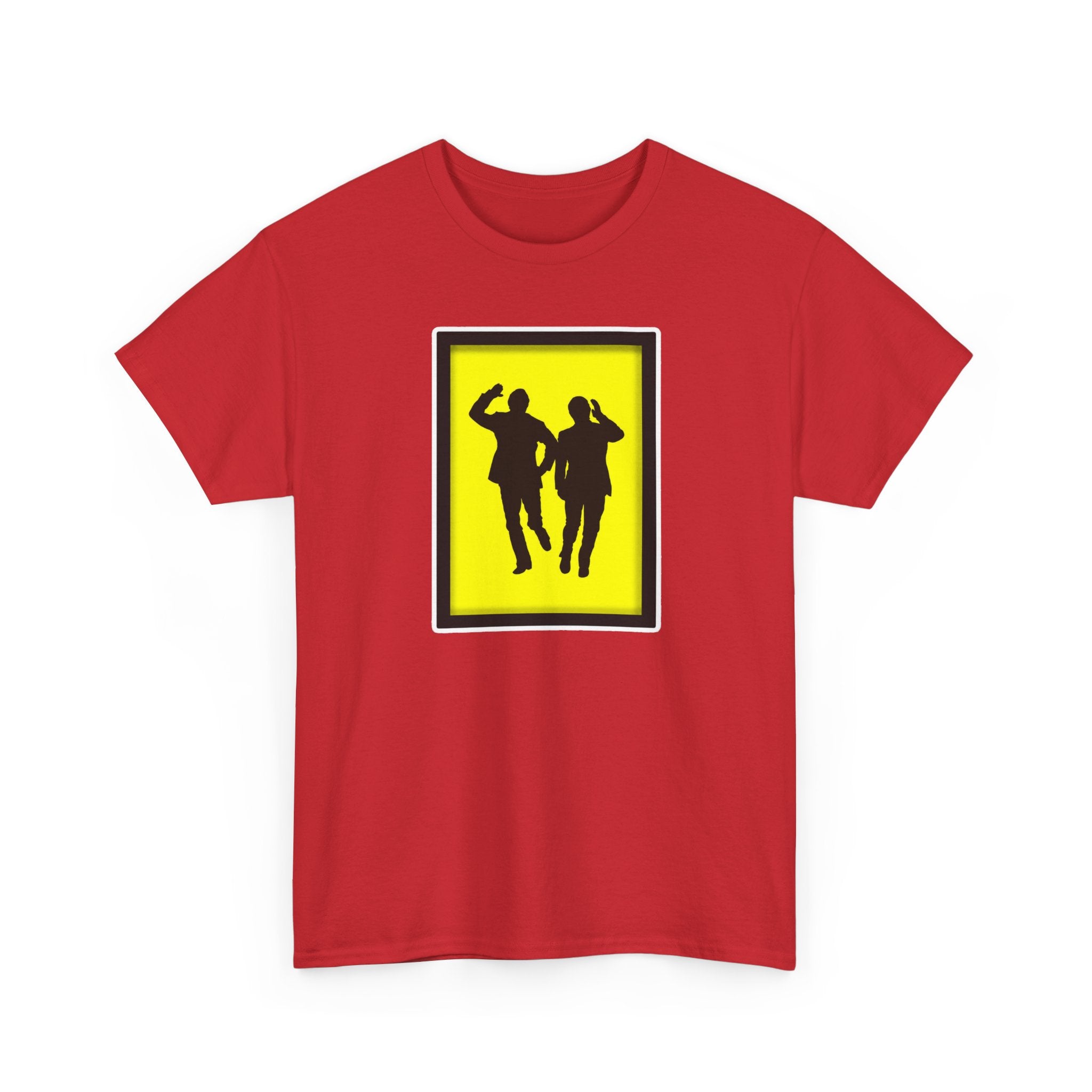 Morecambe and Wise Dancing Silhouette Tee – Retro Yellow Frame Graphic T-Shirt