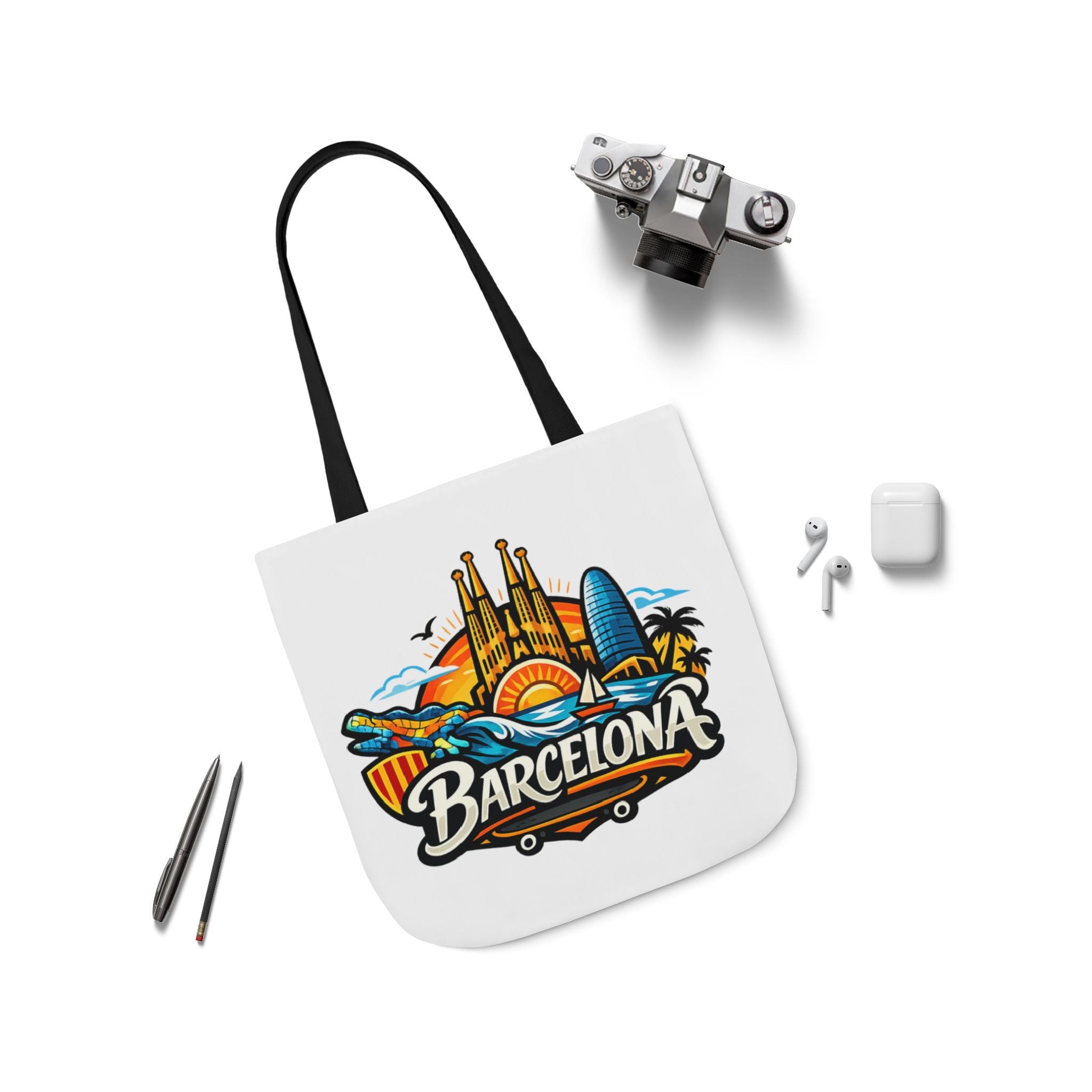 Barcelona Skyline Canvas Tote Bag — Colorful Travel Souvenir Tote