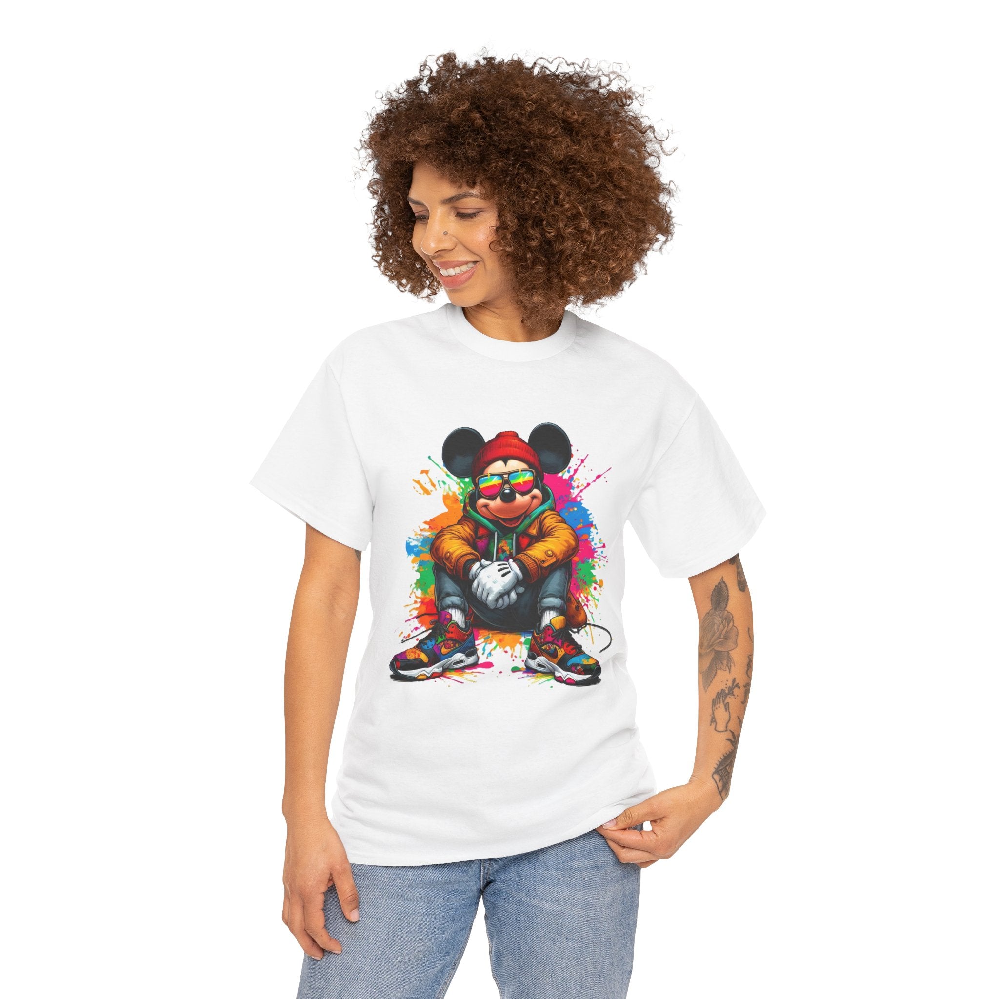 Streetwear Mouse Graphic Tee — Colorful Urban Hip-Hop Cartoon Shirt