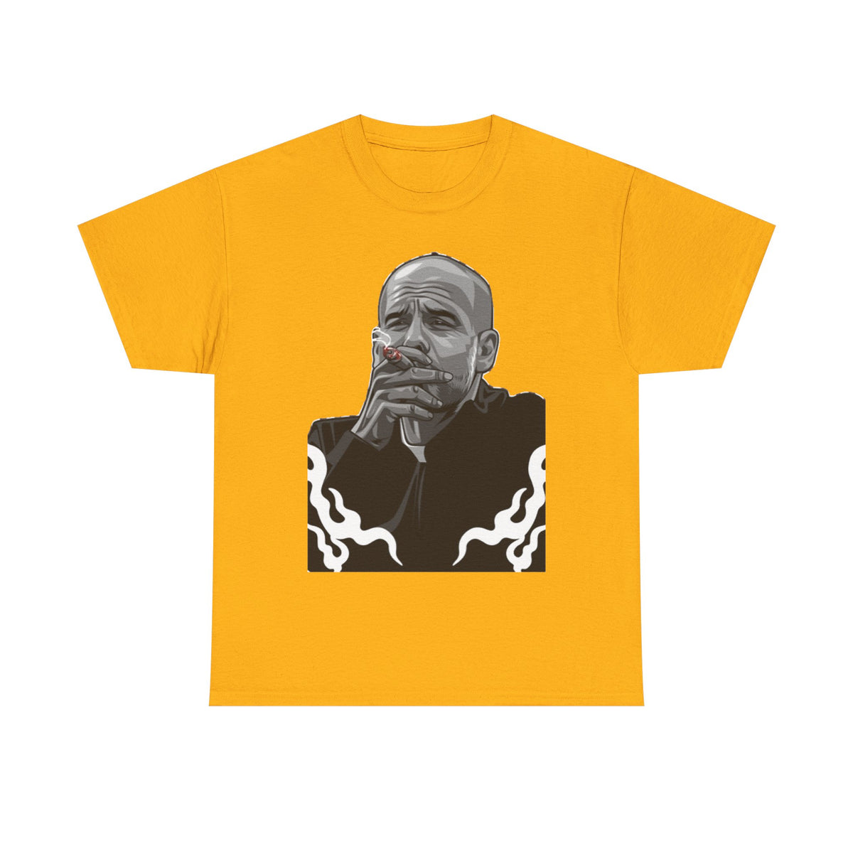 Pep Guardiola Smoking Portrait T‑Shirt — Moody Graphic Tee