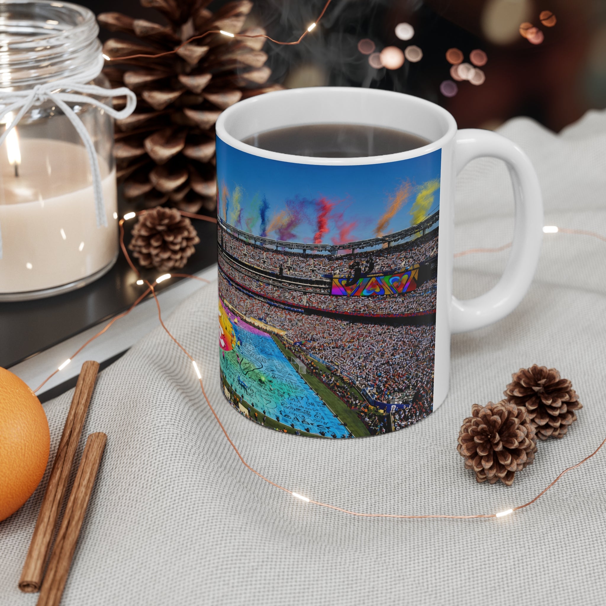 World Cup Final 2026 Stadium Pride Coffee Mug — Colorful Rainbow Smoke Sports Stadium 11/15oz Ceramic