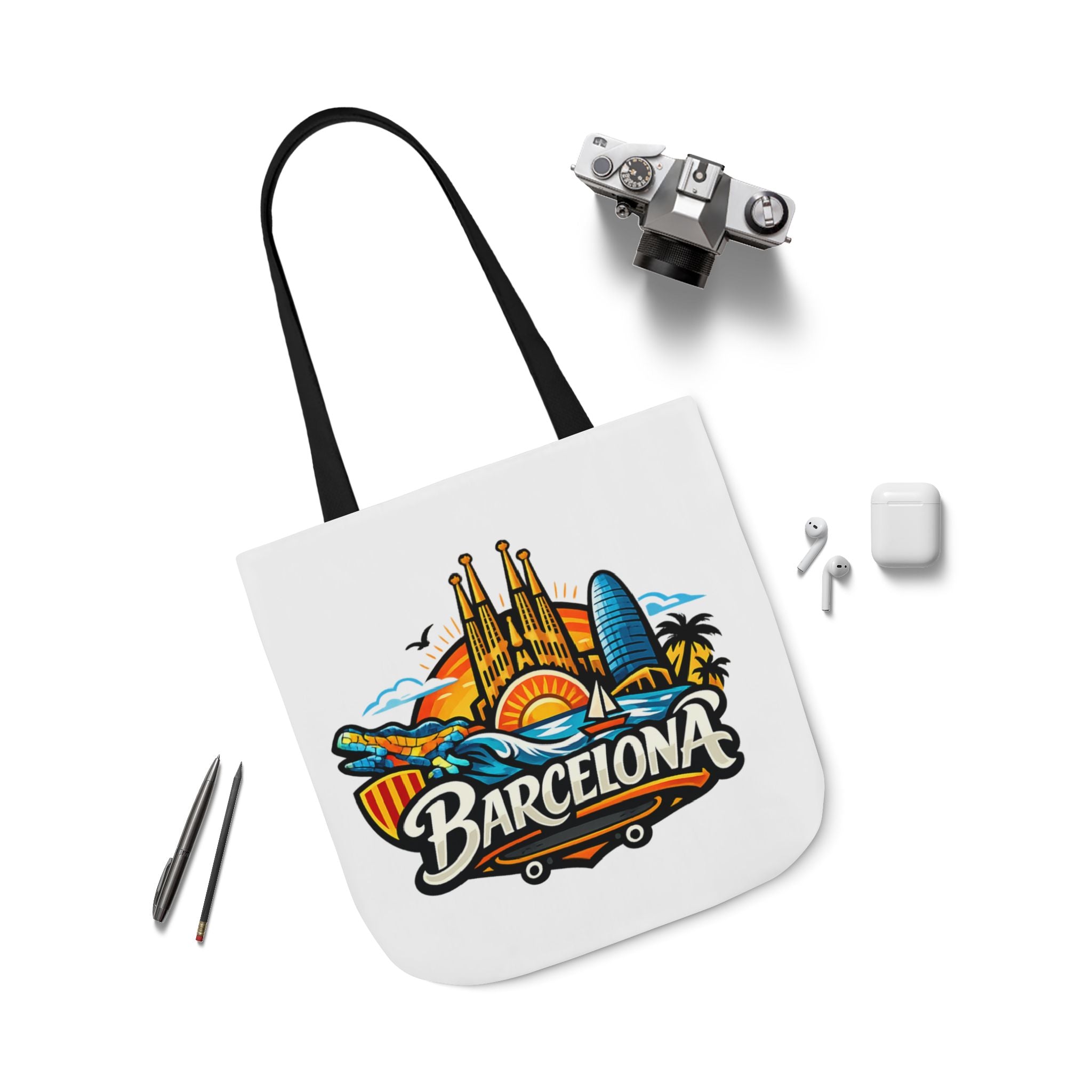 Barcelona Skyline Canvas Tote Bag — Colorful Travel Souvenir Tote