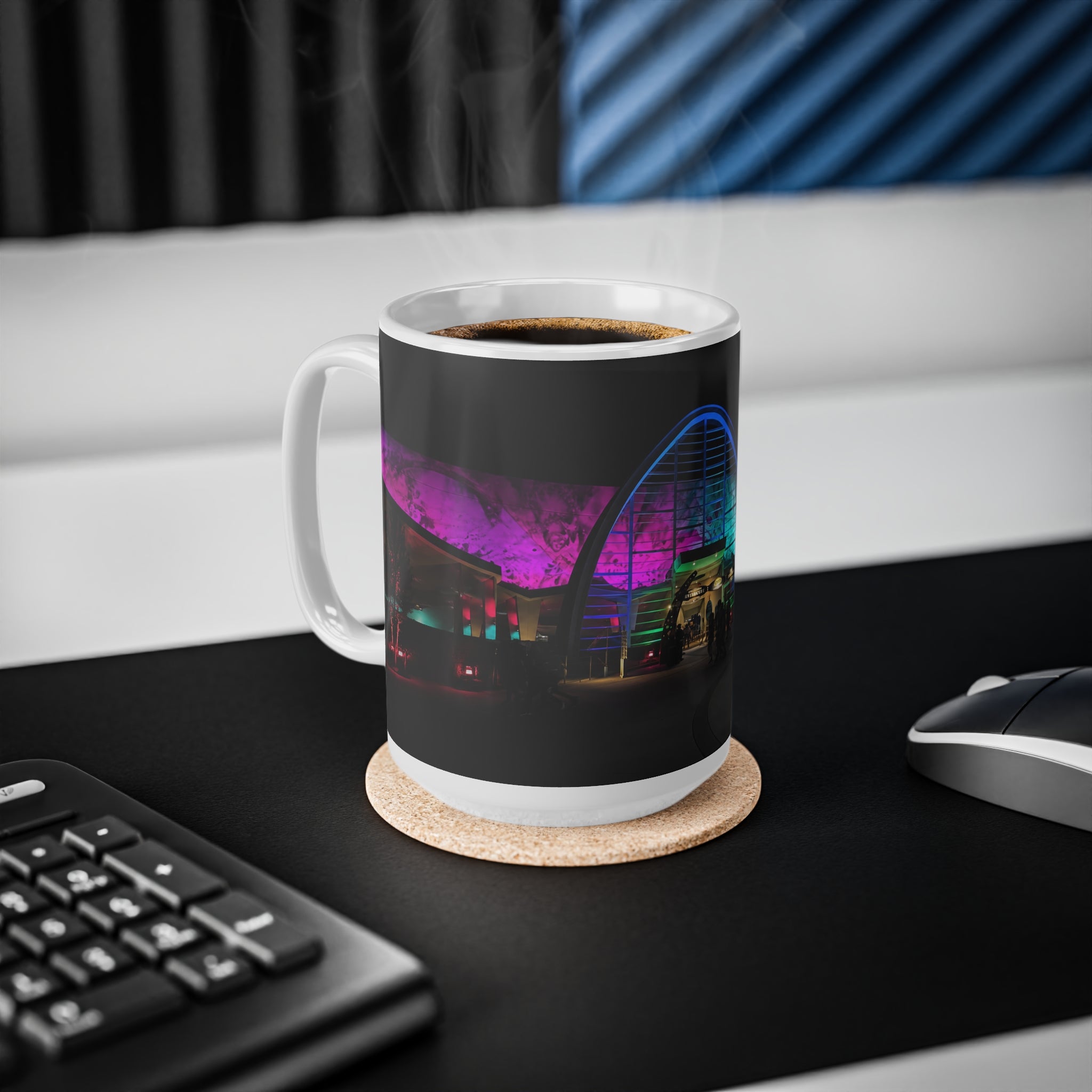 Men in Black Universal HHN Nightscape Mug — Colorful Architectural Night Photo Ceramic Coffee Cup (11oz, 15oz)