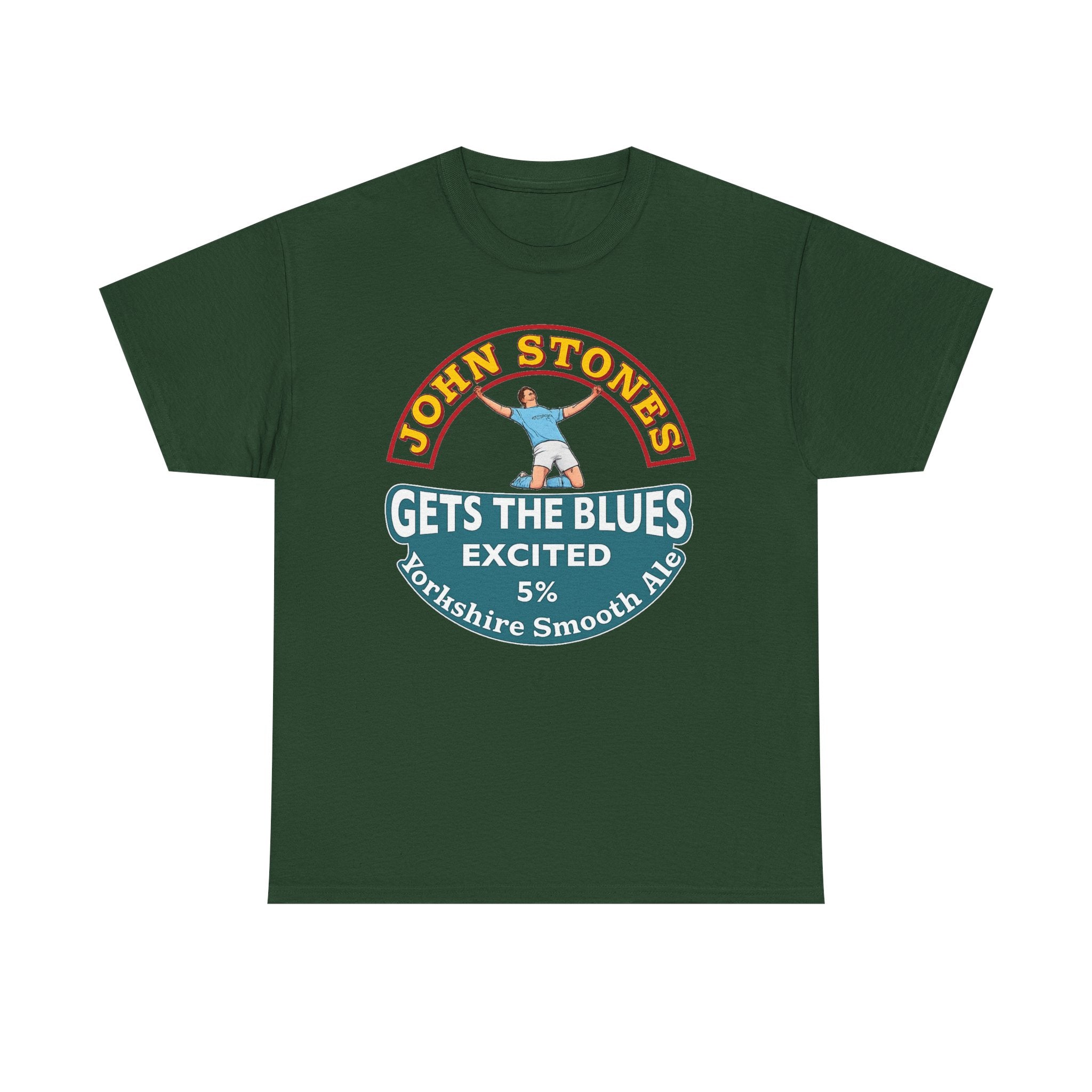 John Stones T-Shirt — "Gets The Blues Excited" Retro Ale Parody Tee