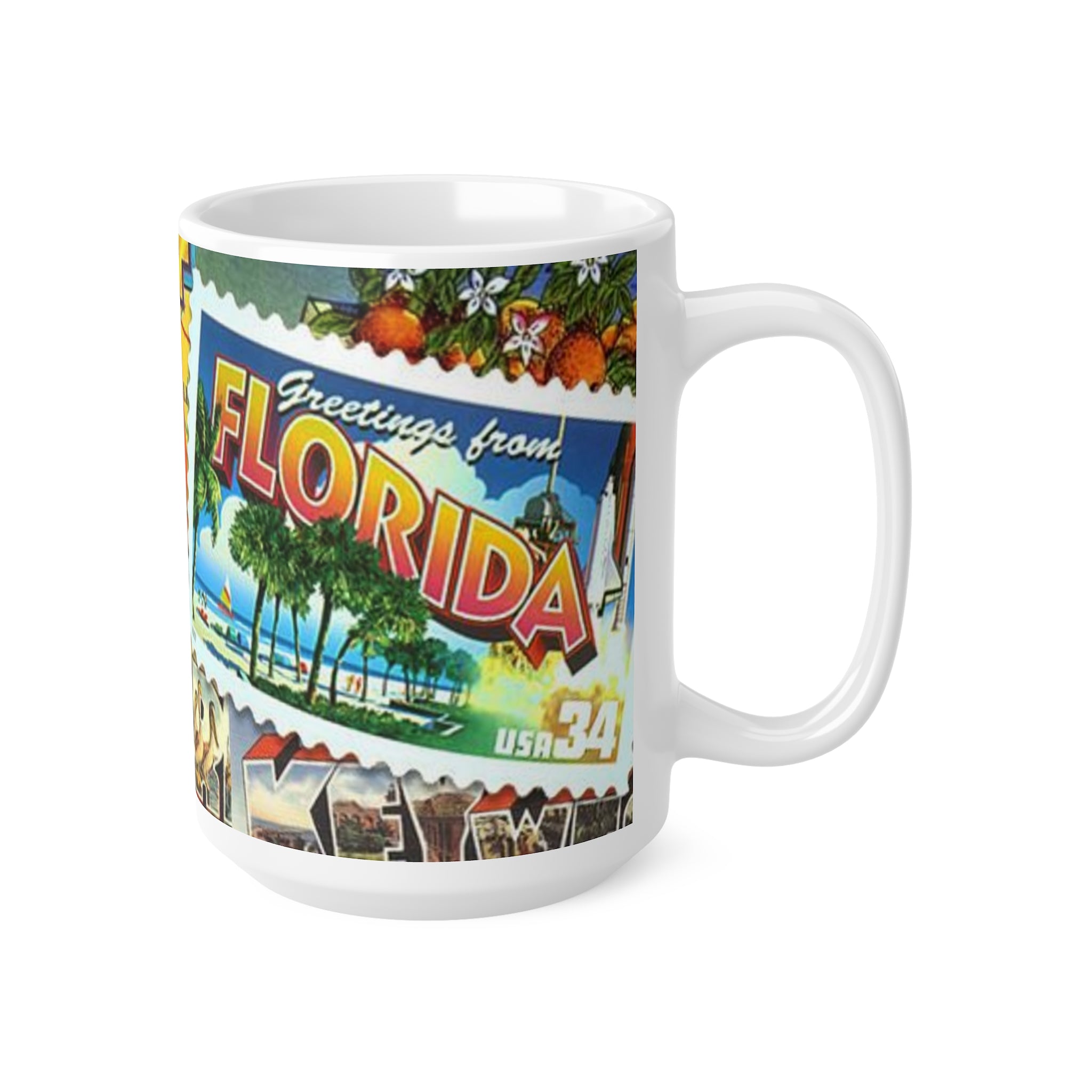 Florida Postcard Ceramic Coffee Mug — 'Greetings from Florida' Retro Travel Design (11oz & 15oz)