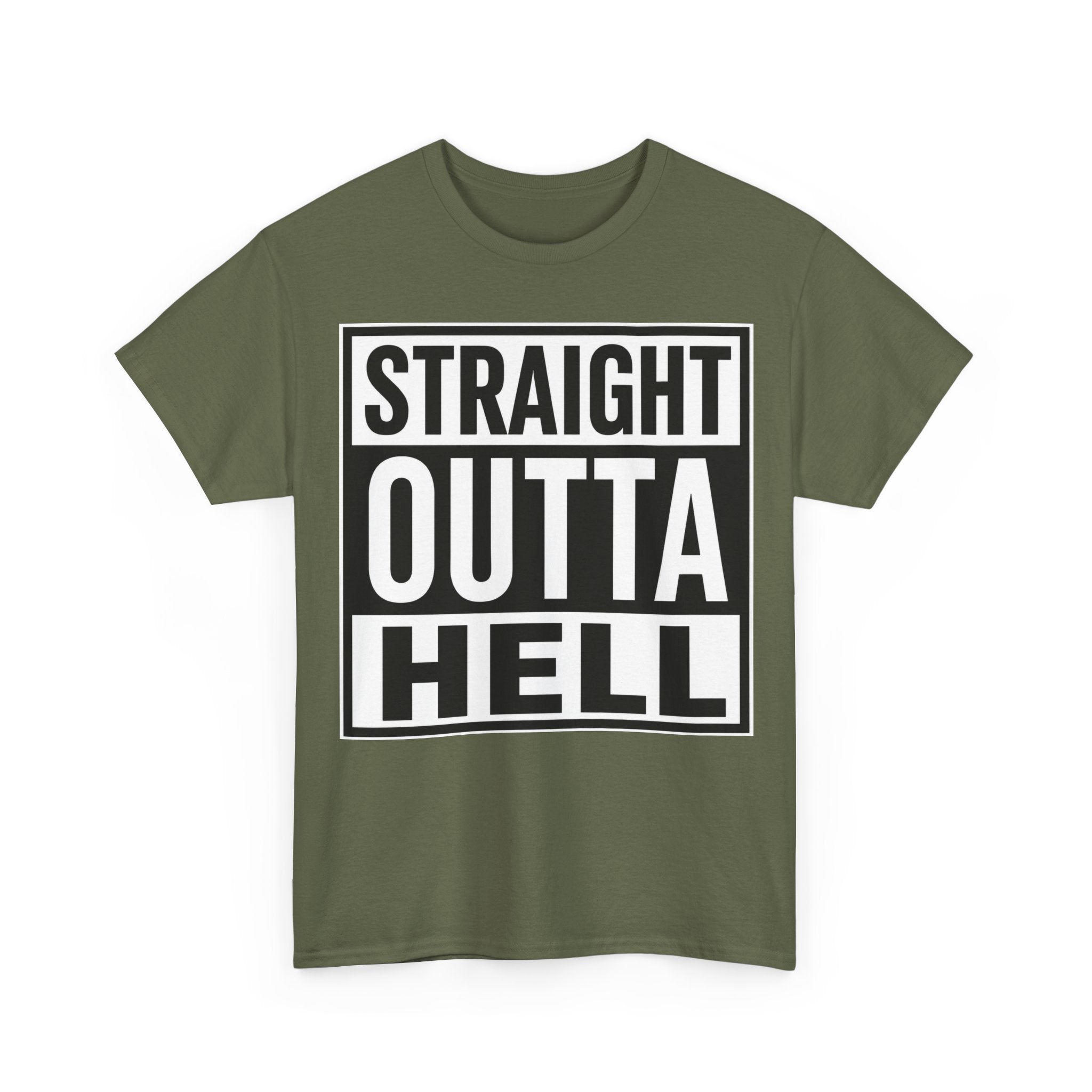 Straight Outta Hell T-Shirt — Bold Gothic Graphic Tee
