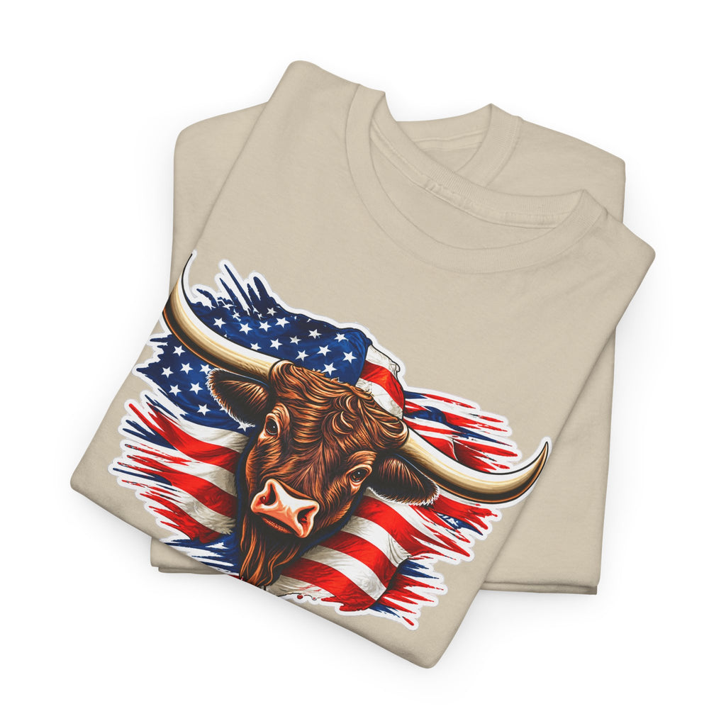 American Flag Bull Graphic Tee — Patriotic Cowboy Western T-Shirt