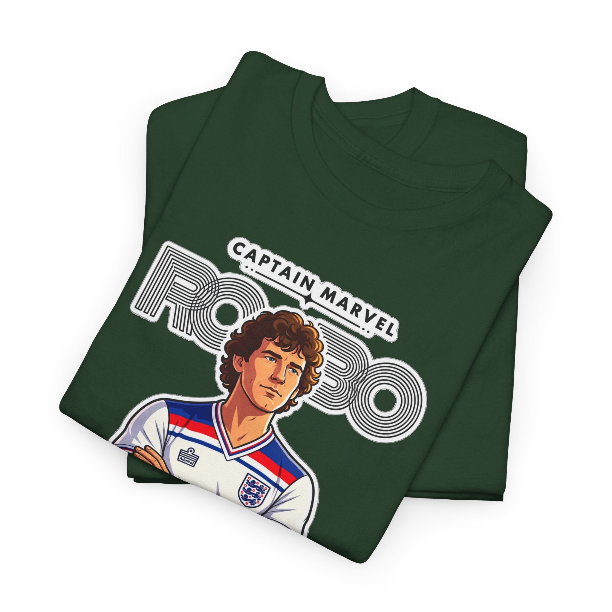 Bryan Robson Retro England Football Cotton T-Shirt / Tee — "Captain Marvel" Soccer Player Graphic