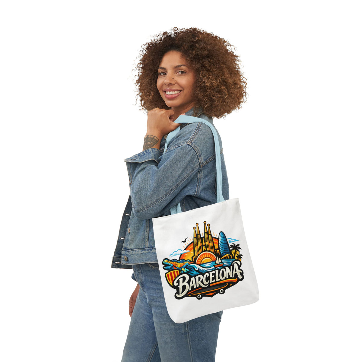 Barcelona Skyline Canvas Tote Bag — Colorful Travel Souvenir Tote