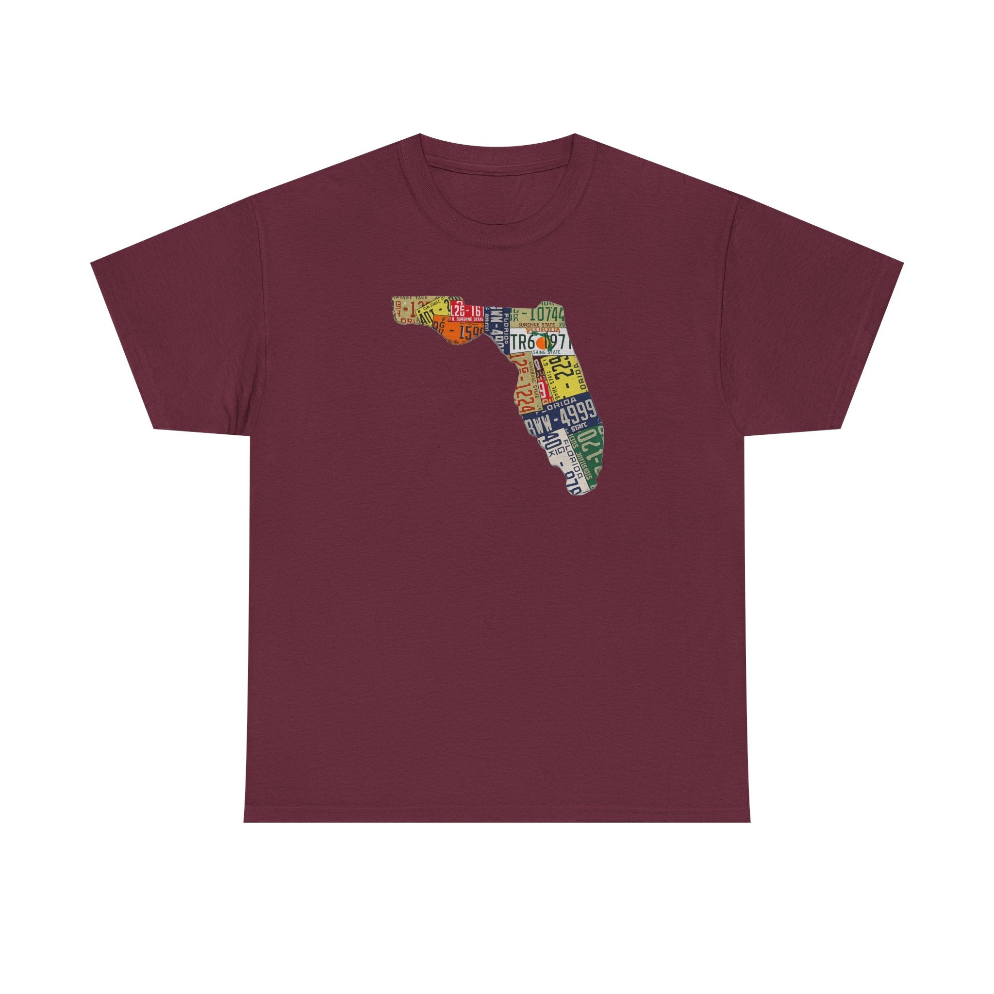Florida License Plate Map T-Shirt — Vintage State Silhouette Tee