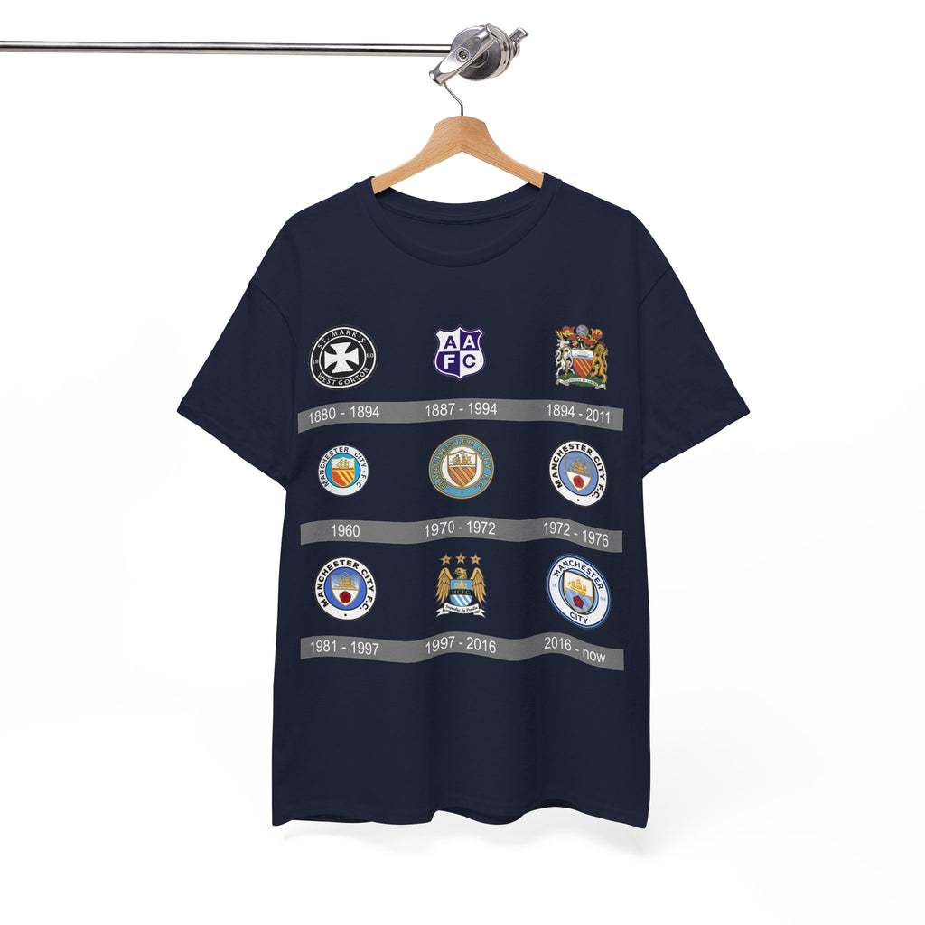 Manchester City Crest Timeline T-Shirt — Retro Club Crest History Tee