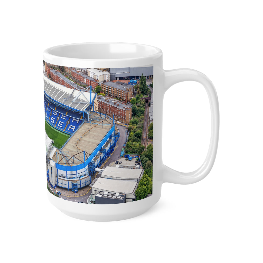Chelsea FC Stamford Bridge Stadium Aerial Photo Ceramic Coffee Mug — 11oz & 15oz